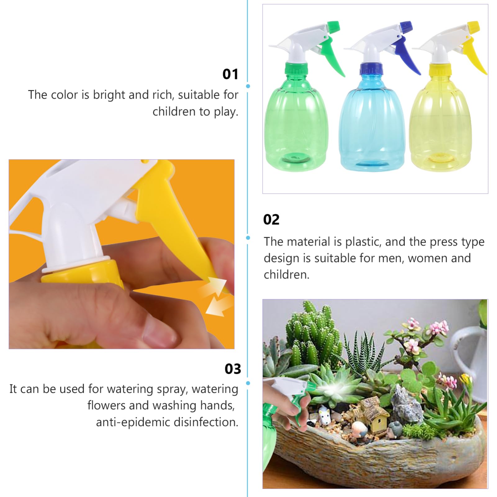 BESPORTBLE Lot De 3 Vaporisateurs Deau Réutilisables pour Plantes Dextérieur Couleur Bonbon Petite Taille pour Jardin Et Maison 3 Pièces X 3