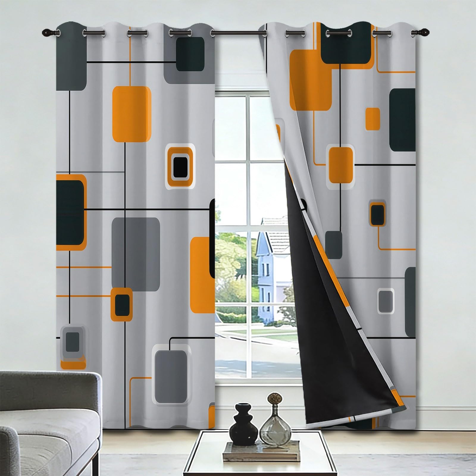 Cortinas opacas geométricas cuadradas de 139.7 cm de ancho x 200.7 cm de