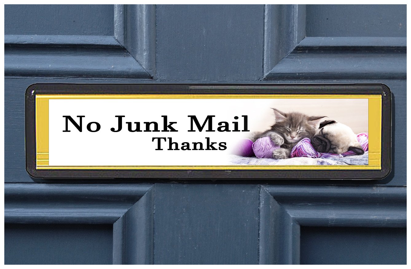 BOGAF UK Cat and Dog Polite No Junk Mail Sign sticker for Letterbox Leaflet Flyers Menus Door Sticker for Home Office Shop (CHOOSE QUANTITY) (1x Cat and Dog Junk Mail Sign)