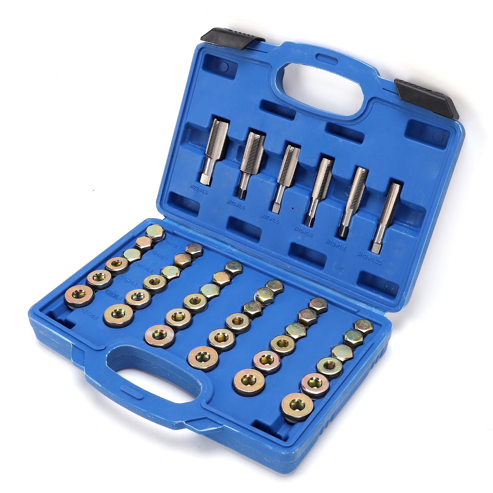 Kit di Riparazione Tappo di Scarico Coppa Olio Motore da 114 Pezzi, Set di Strumenti di Riparazione Filettatura Automatica in Acciaio Legato, Adatto per la Maggior Parte delle (114 pezzi)