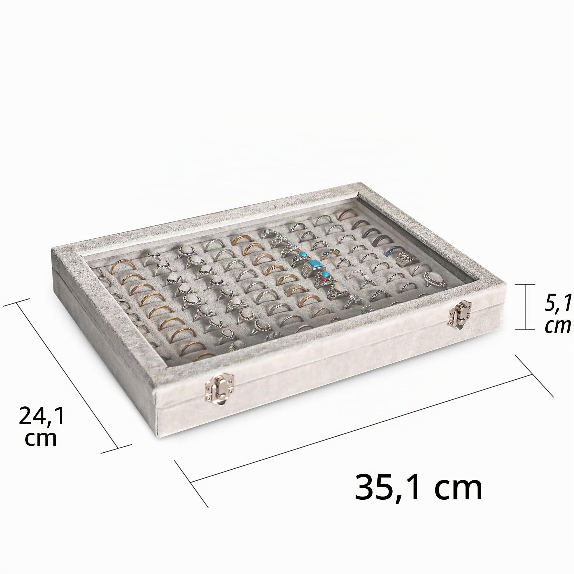 Frebeauty Plateau organisateur pour bagues 100 emplacements Porte-bagues avec couvercle transparent Boîte de rangement en velours Plateau à bijoux pour magasin de bijoux Présentoir pour boucles