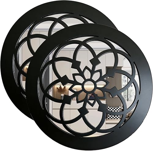 Miniatura 15 de Espejo de pared bohemio, juego de 2 espejos rústicos de acento de granja, espejos vintage estilo cuadrado a prueba de roturas de 12x12 pulgadas para