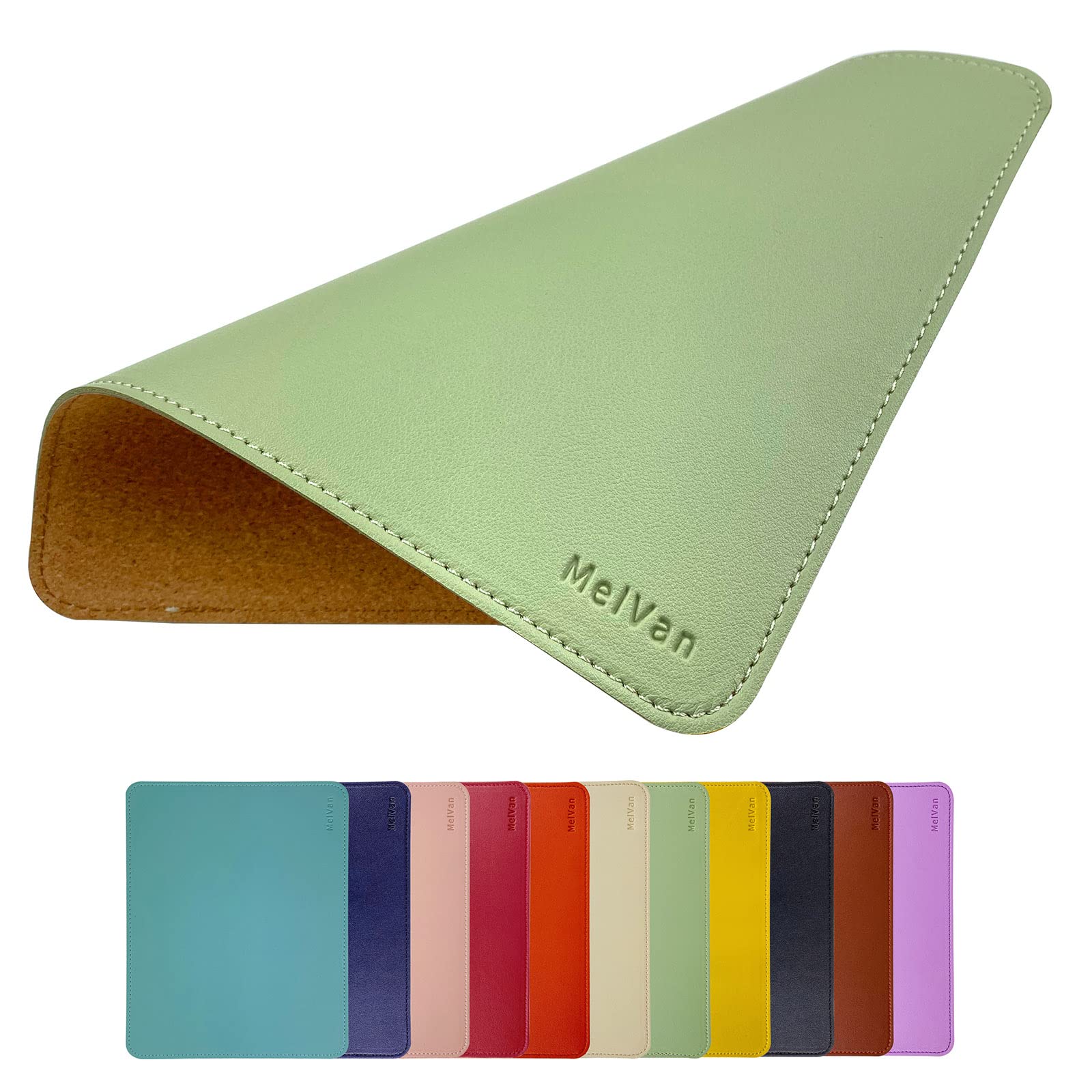 MelVan PU Leather Mouse Pad with Stitched Edge, Wood Mousepad, Waterproof Gaming Mouse Pad Mat for Computers, Laptop, Office & Home, 10.2" x 8.3", 1