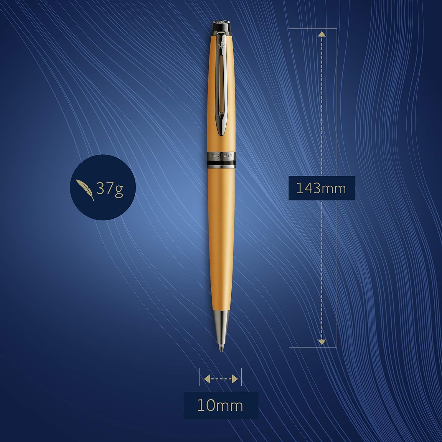 Waterman Expert - Penna a sfera di alta qualità, laccata oro metallizzato con finiture in rutenio nero, inchiostro nero, confezione regalo