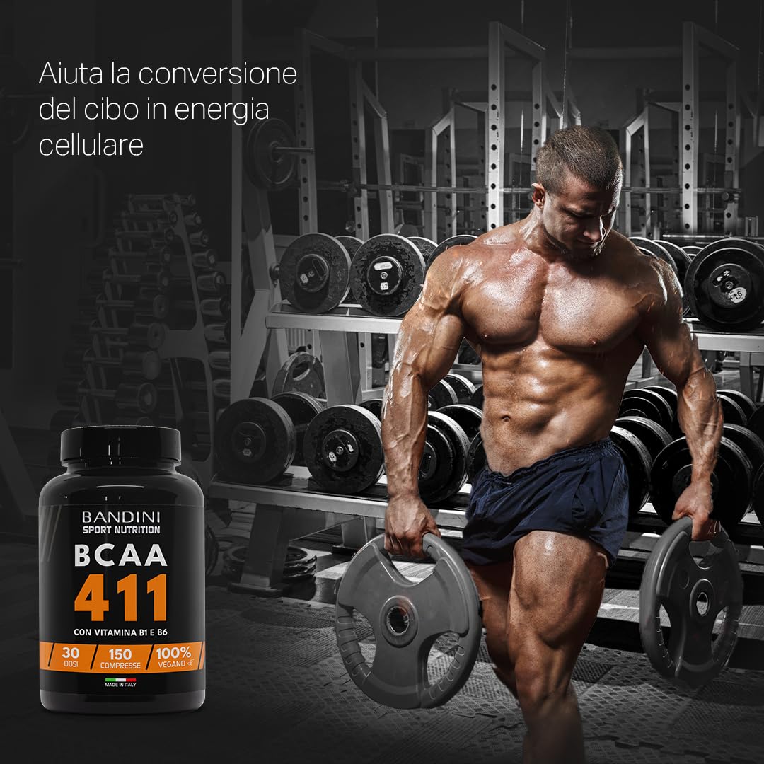 Bandini® AMINOACIDI RAMIFICATI BCAA 4 1 1 | 150 Compresse Aminoacidi Ramificati Fermentati con Vitamina B1 e B6 | 4.1.1 con Leucina, Isoleucina, Valina | Intra Pre Post Workout - Per Palestra | Vegan