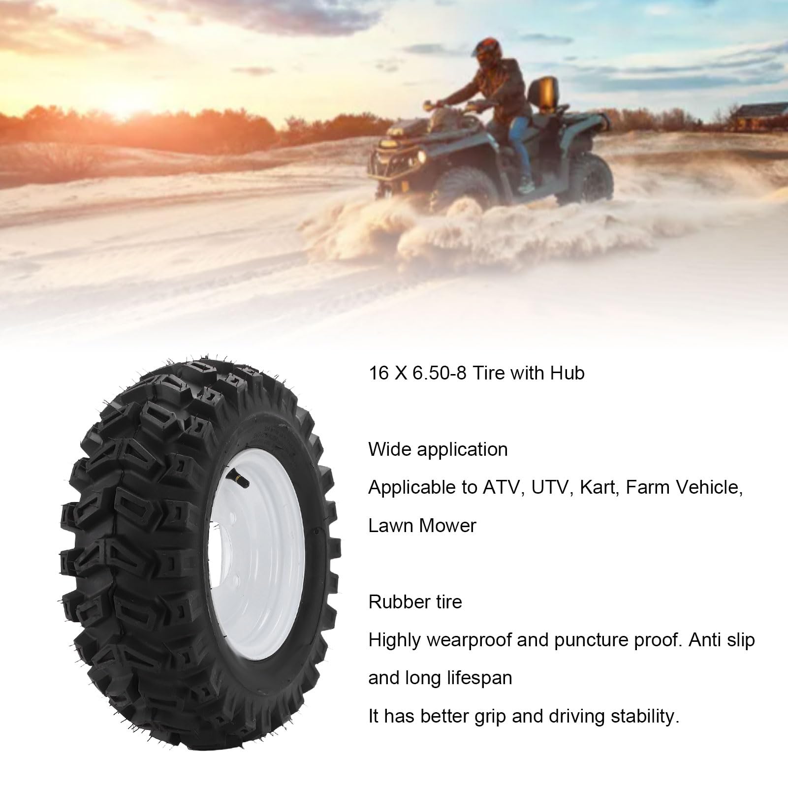 Tbest Neumáticos 16 X 6.50-8, Neumáticos 16x6.50-8 en Llanta con Buje Rueda de Estabilidad Todo Terreno Resistente para ATV UTV Go Kart Vehículo Agrícola Cortacésped