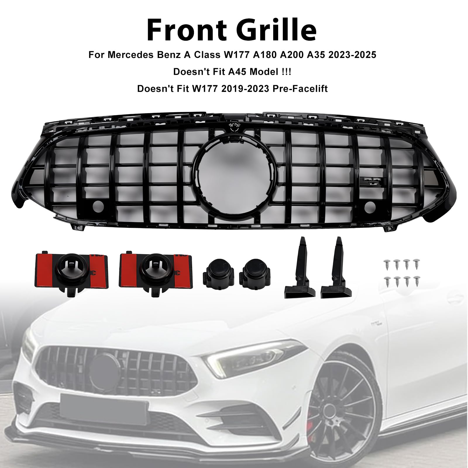Griglia paraurti Anteriore Gloss Black Front Grille Fit for Mercedes A-Class W177 A35 A180 2023-2025 (No Logo)