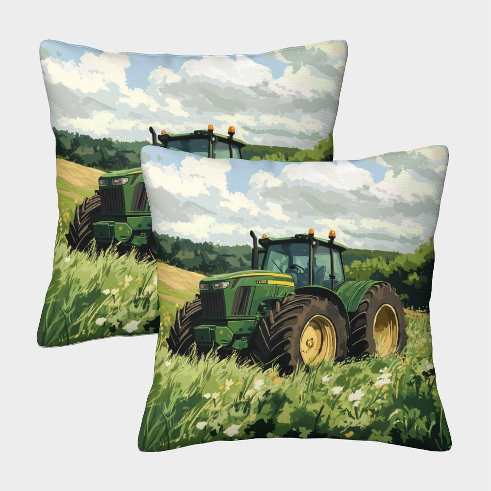 kaiyun 2 Pack Tractor in The Field,Cartoon Pillow Case Home Decoration Sofa Cushion Cover 45x45cm