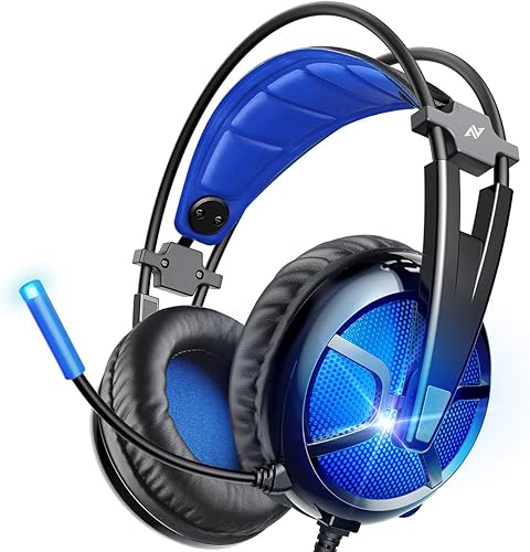 Auriculares de PC con micrófono sensorial dinámico y cancelación de ruido, sonidos envolventes 7.1, controles de silencio, luz LED, luz RGB para PC