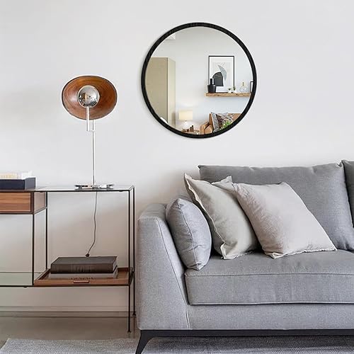 Miniatura 99 de JJUUYOU Espejo circular de pared redondo para baño, espejo de tocador gris, pequeño círculo decorativo para pared, marco de madera, espejo