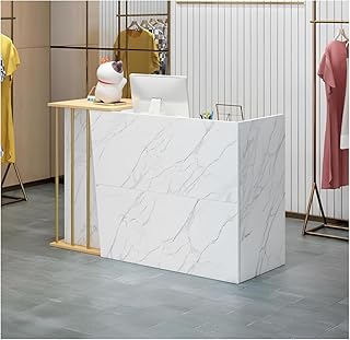 Retail Checkout Counter, Modern Reception Desk with Counter, Front Desk Reception Table with Lockable Drawers, Suitable for Salons, classrooms, Offices, and cafes (White, Small Size)