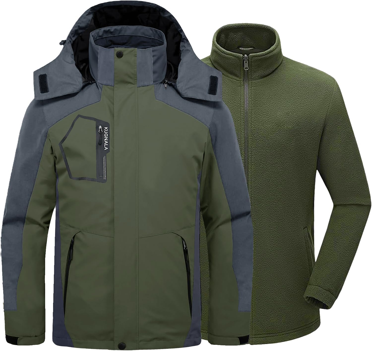Mens Winter Skiing Jacket 3 in 1 Waterproof Warm Snow Fleece Lining Coat Hooded Windproof Jacket S-6XL