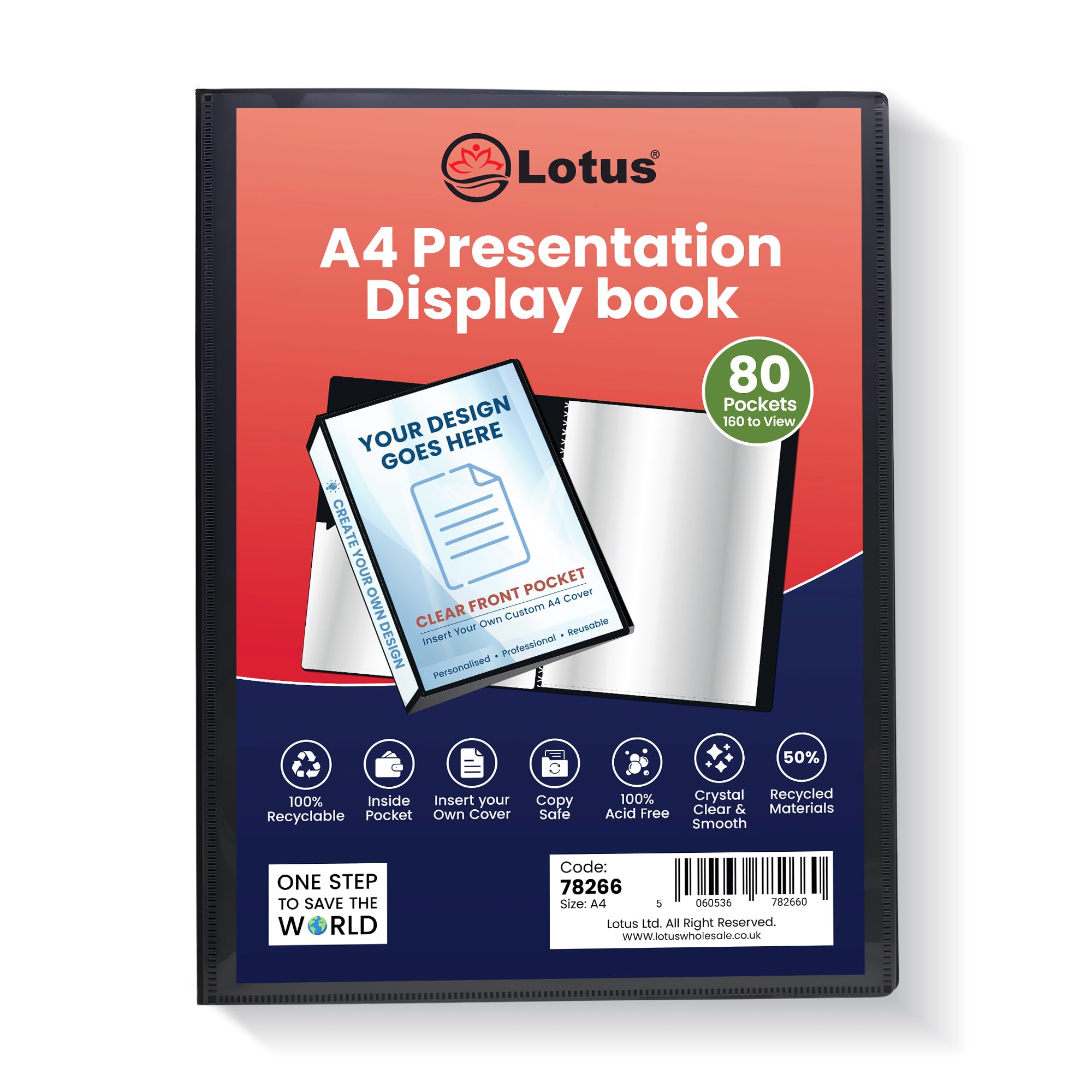 A4 Folder with Plastic Sleeves, 80 Pocket Black Display Book, Pack of 2