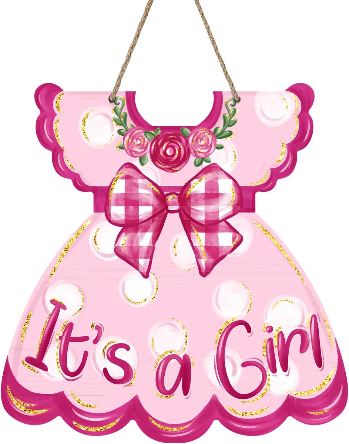 Girl Gave Ocean Mermaid Front Door Sign, Pink Coastal Wood Door Hanger Outdoor Outside Porch Nursery Decor, Beach Kids Baby Girl Room Wooden Wreath Indoor Wall Hanging Decoration