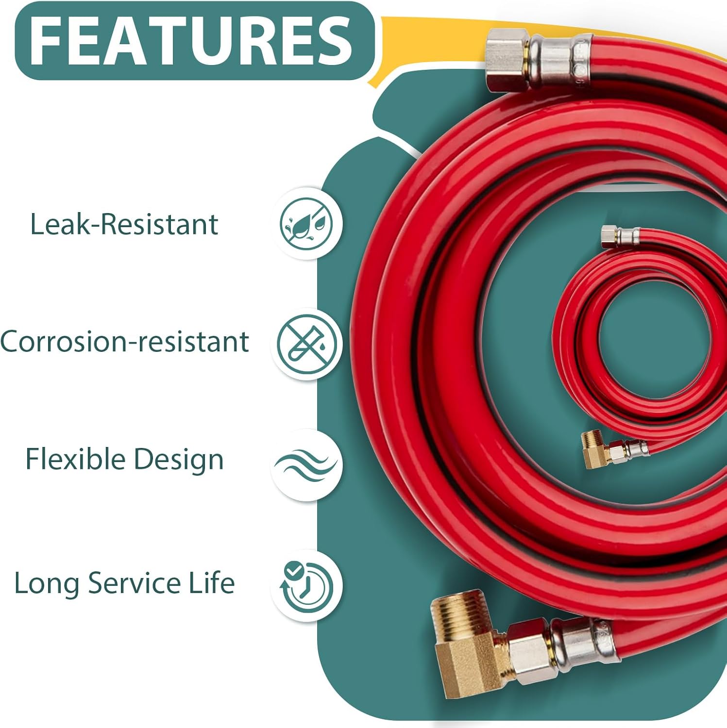 30-PACK Niikappu 6 FT Red PVC Dishwasher Hose with Attached 90 Degree 3/8" MIP Elbow, 3/8" x 3/8" Comp Water Supply Line