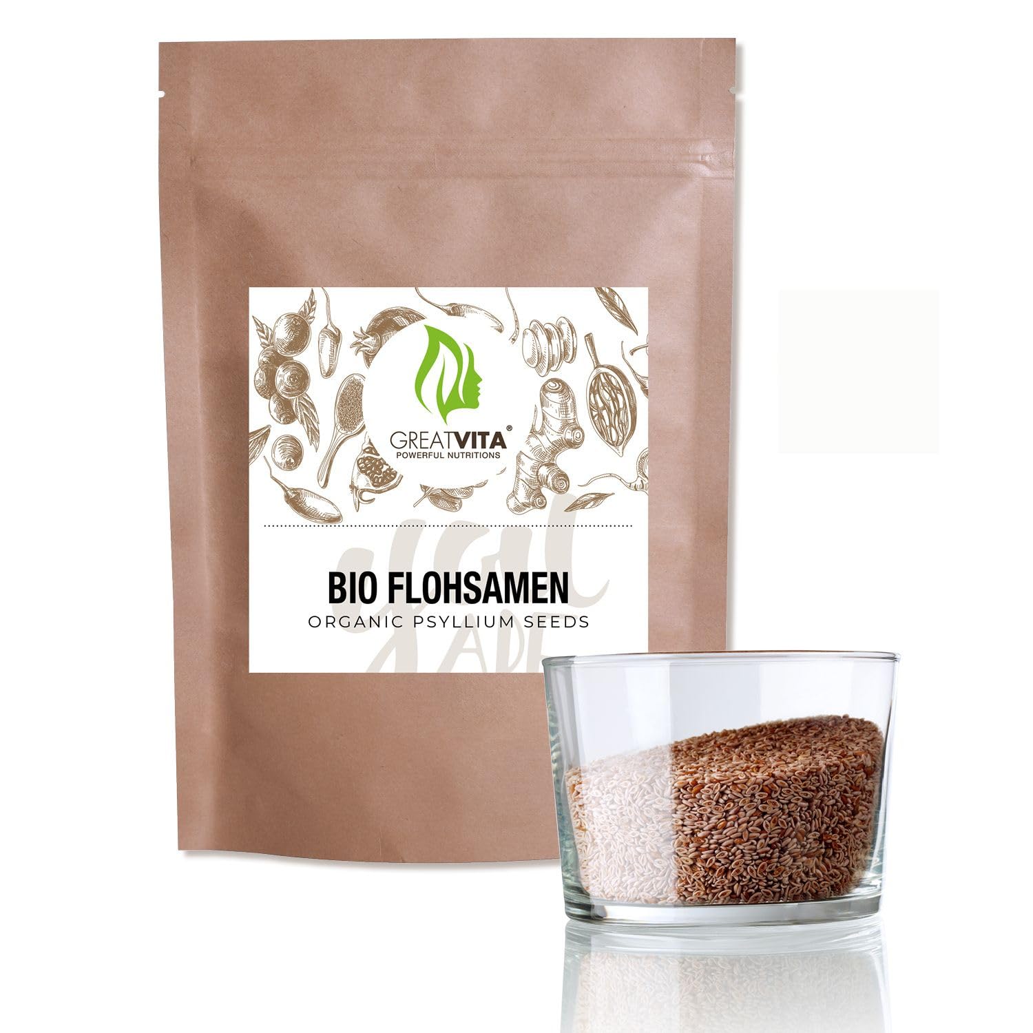 GreatVita - Graines de psyllium bio - 5 x 1000 g - 99 % de graines de psyllium entières pures - Qualité biologique certifiée en provenance d'Inde - Riche en fibres et sans gluten - Végétalien - Idéal