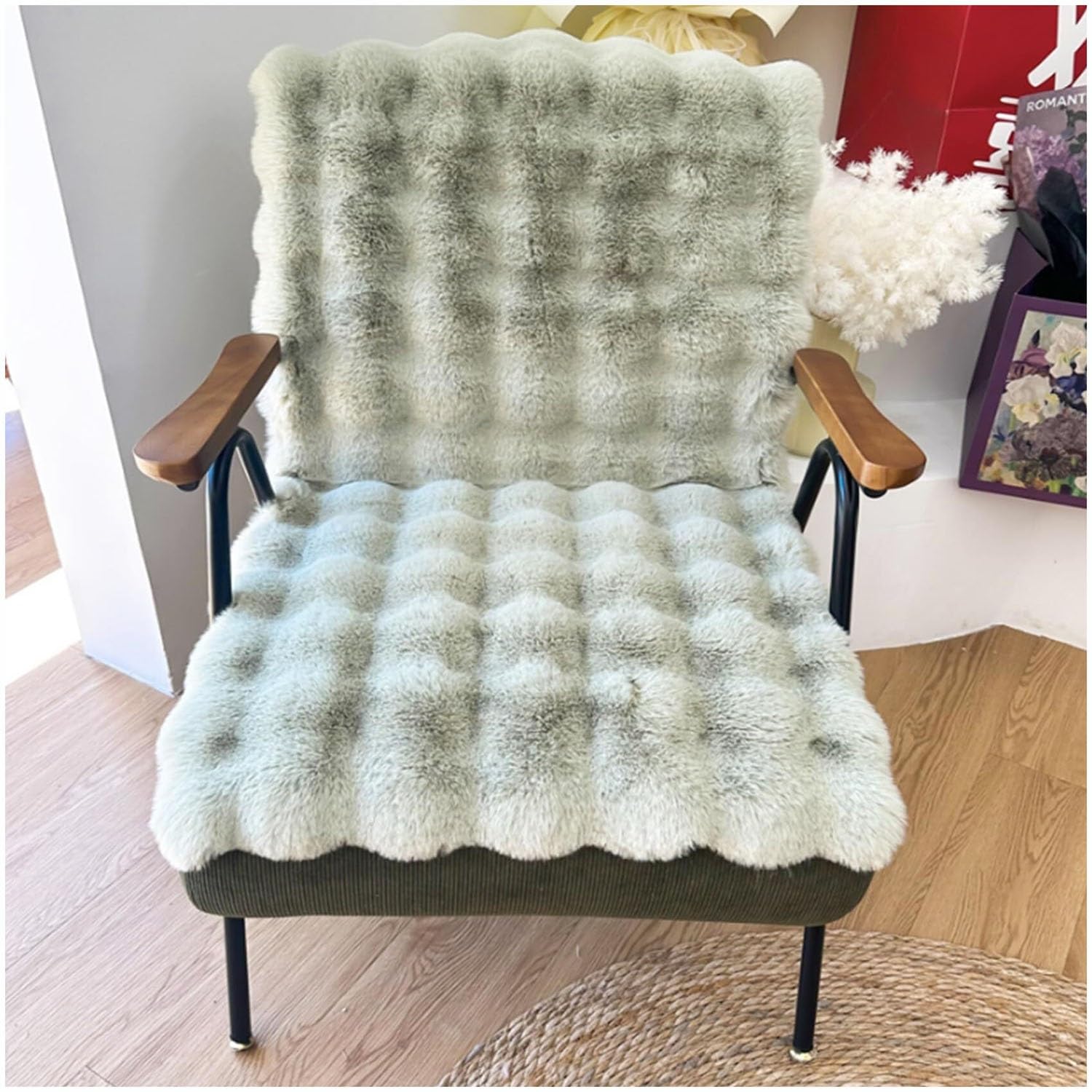 HKJGNH Faux Rabbit Fur Recliner Cover, 3D Bubble Non-Slip Soft Fuzzy Recliner Rocking Chairs Cover, Washable Furniture Protector Couch Cover(Green,70x100cm/27x39in)