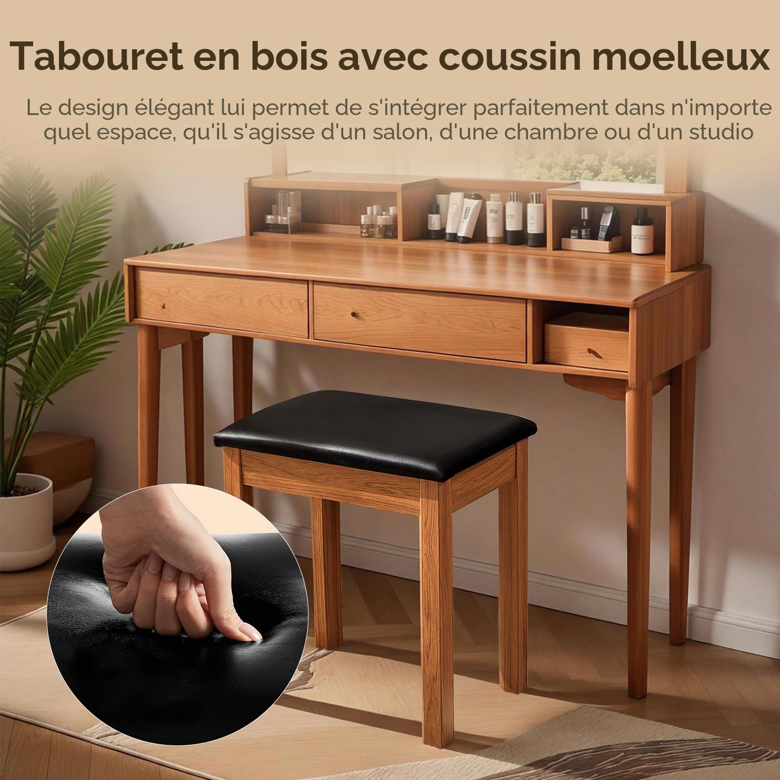 TERENCE Tabouret Piano Banc Piano Cadre en Bois Massif de Haute qualité Capacité de Charge exceptionnelle Coussin de siège Confortable et Pratique Polyvalence pour Usage Professionnel et Domestique
