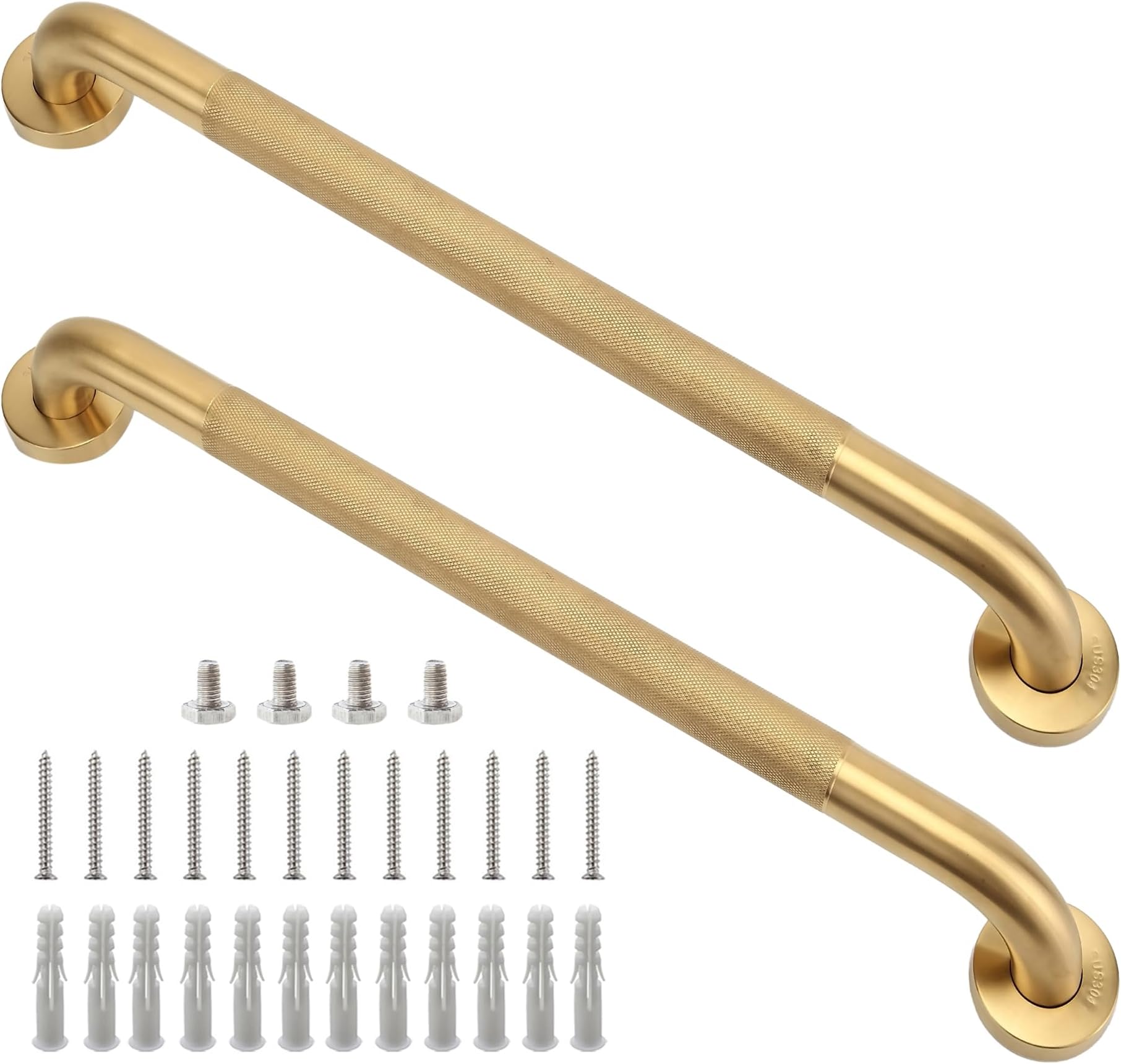 Rackickyer Shower Grab Bar, 2 Pack 24 Inch Gold Bathroom Grab Bar, 1.25" Diameter 304 Stainless Steel Anti-Slip Grab Bars for Bathtubs and Showers, Handicap Shower Grab Bar for Seniors Elderly