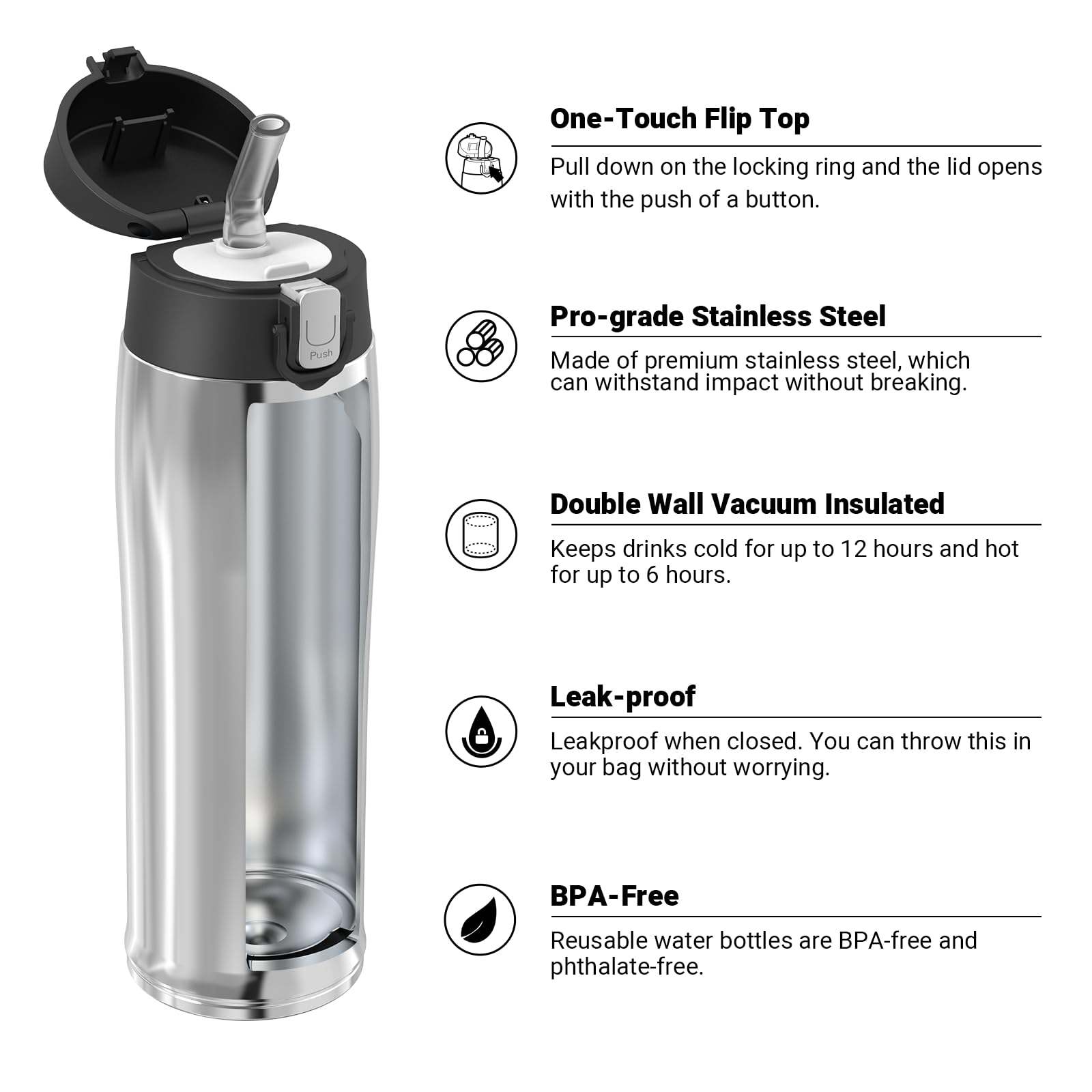 Super Sparrow Borraccia Termica Cannuccia, Borraccia in Acciaio Inox - 350ml, 500ml, 750ml, 950ml - Senza BPA Tazza Borracce Termiche, Bottiglia Termica per Bambini, Scuola, Sportiva