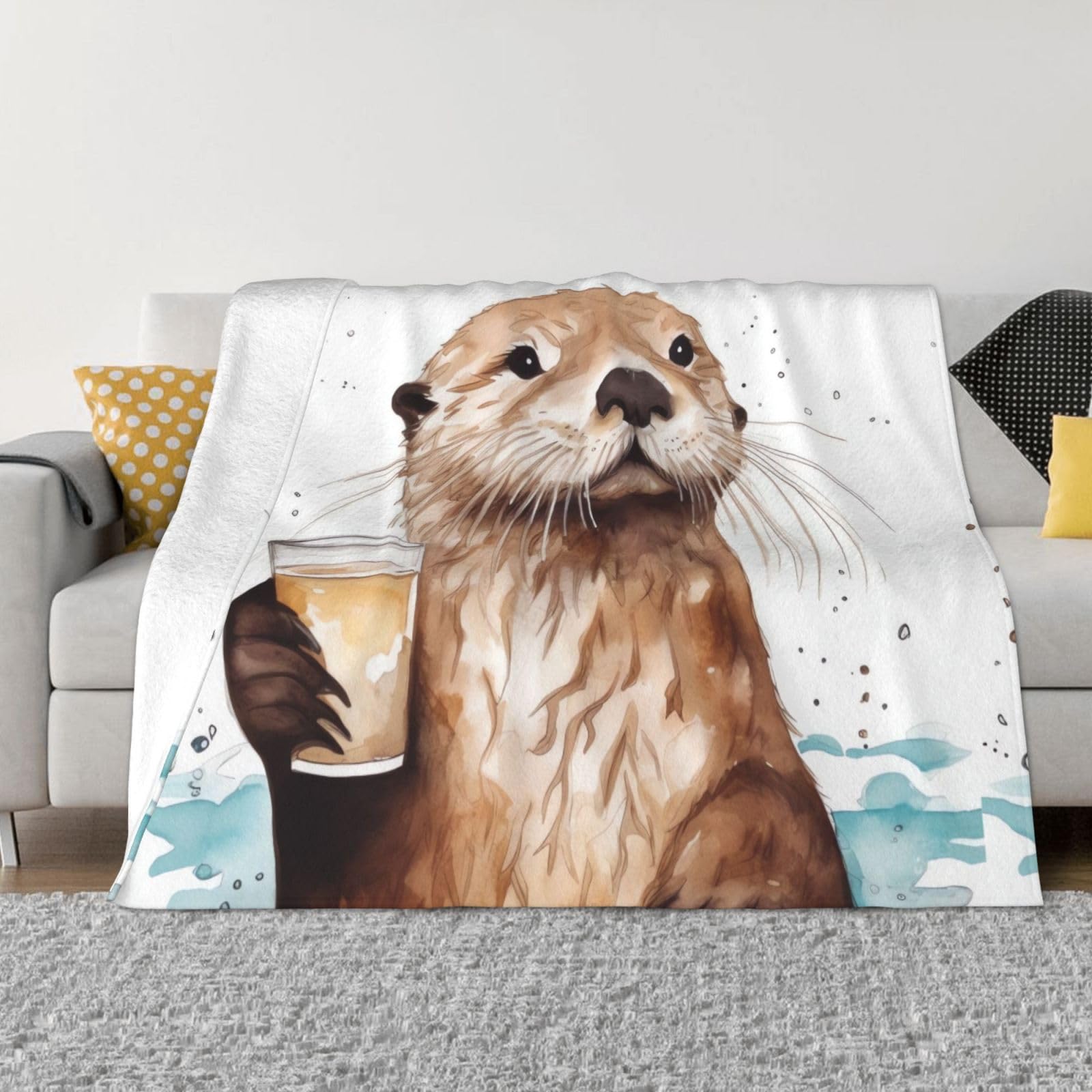 KLOPH Sea Otter Throw Blanket 60"x50" Flannel Fluffy Warm Blanket for Couch, Reversible Plush Blankets for Bed, Comfy Fuzzy Blanket for Sofa, Plush Lightweight-Blankets for All Season