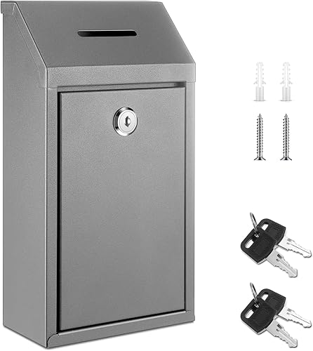 Miniatura 22 de Caja de Donación de Efectivo de Metal Caja de Sugerencias Segura con Candado Buzón Montado en la Pared Contenedor de Boletas de Entrega para Hogar