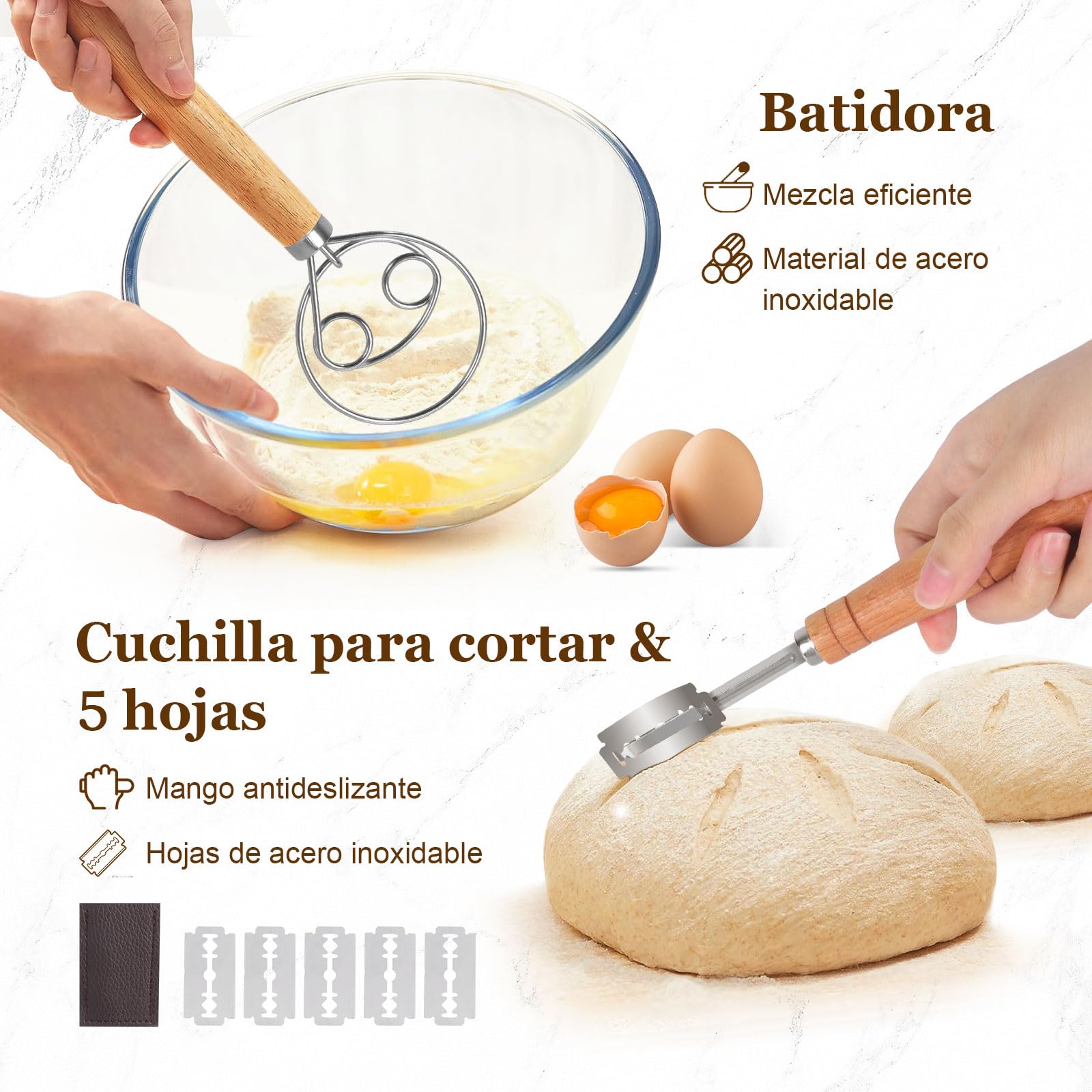 SHANNA Banetones Para Pan, 15 Piezas Kit Completo de Panadero, Cesta Fermentacion Pan de Redondas y Ovaladas, Kit Masa Madre Adecuado Para Principiantes y Panaderos (15PCS)