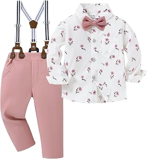 Boy Suit Toddler Boy Outfit Boy Dress Shirt with Bowtie/Suspender Pants Gentleman Wedding Outfits 1-10 Years