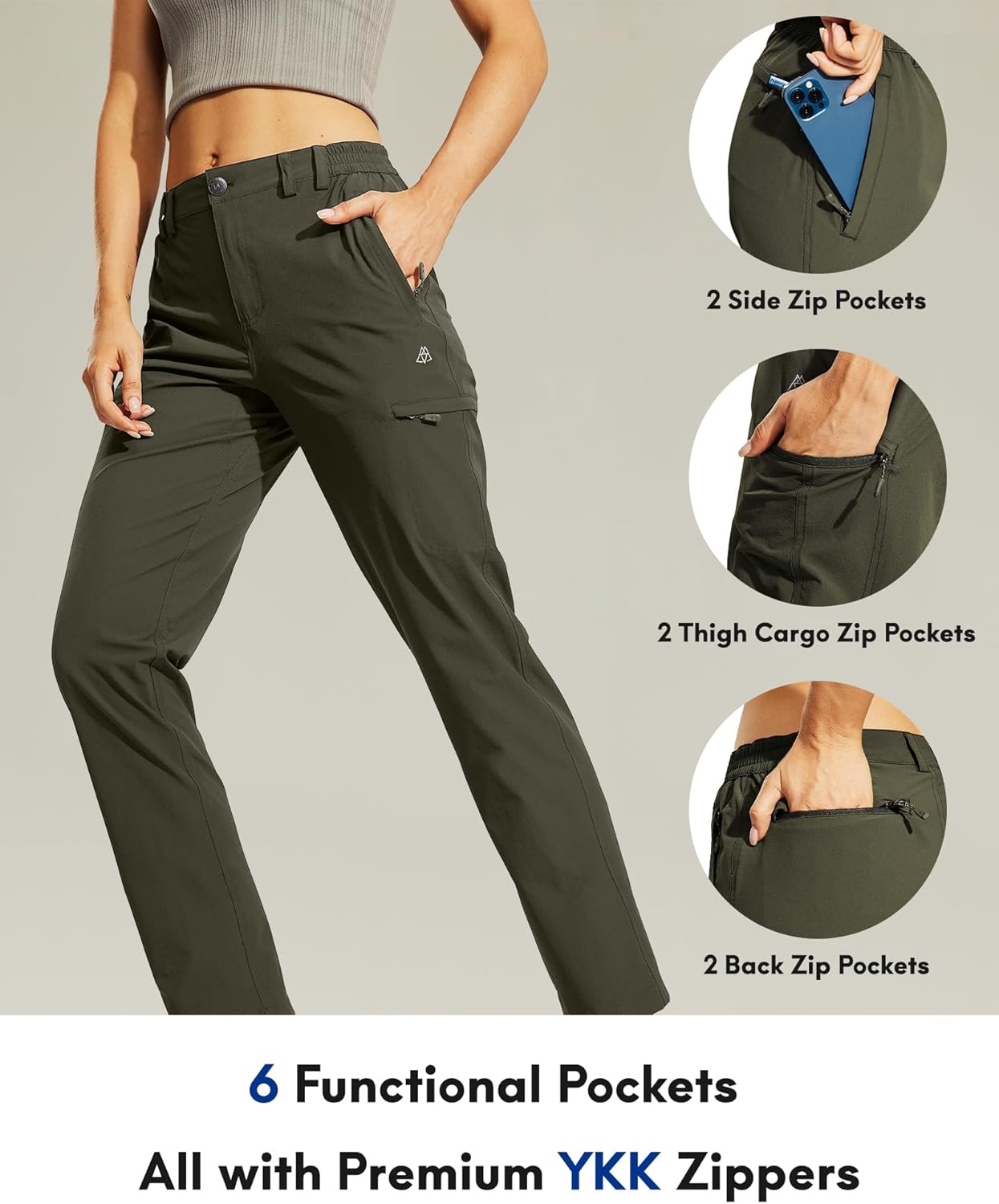 Haimont Women's Hiking Cargo Pants Quick Dry Lightweight Ripstop Stretch Nylon Travel Pants with Zip Pockets Water Repellent - Image 6