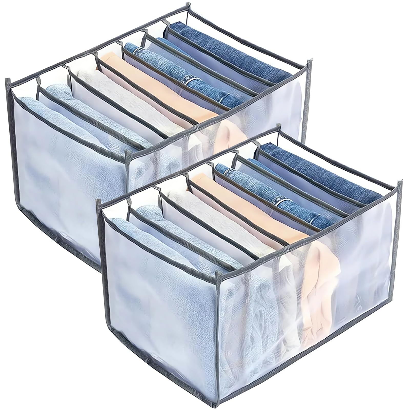 SAMSYOKI 4 stuks kledingkast organizer, 7 rasters, opvouwbare laden, kledingkast, opbergsysteem, mesh, kledingopberger, organizer box voor kleding, T-shirt, leggings, jeans, broek, T-shirt, (zwart