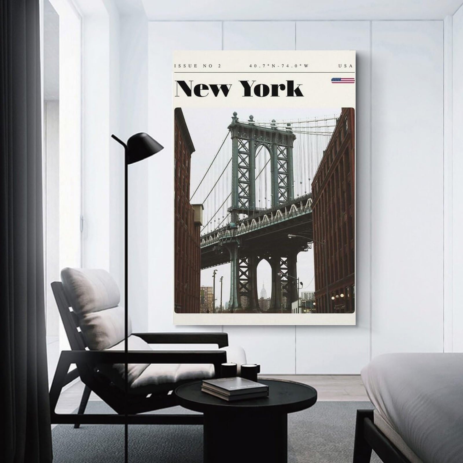 Junmoney Manhattan Bridge, New York Travel Art Hanging Wall Art 20x30inch(50x75cm), for Restful Interiors, Bedrooms Or Small Rooms, Home Artwork with A Soft Interior Feel