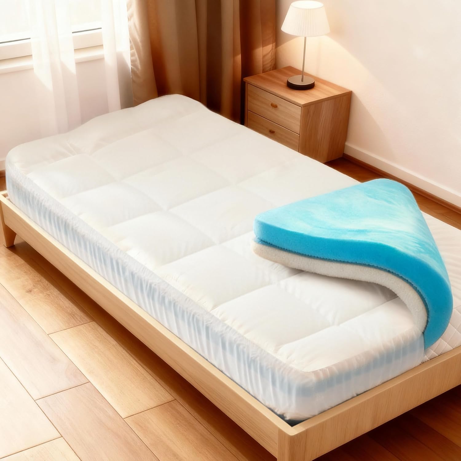 Airtree Dual Layer Twin XL 4 Inch Memory Foam Mattress Topper for College Dorm, 2 Inch Cooling Gel Memory Foam and 2 Inch Down Alternative Pillow Top Mattress Pad Cover 8-24 Inch Deep Pocket