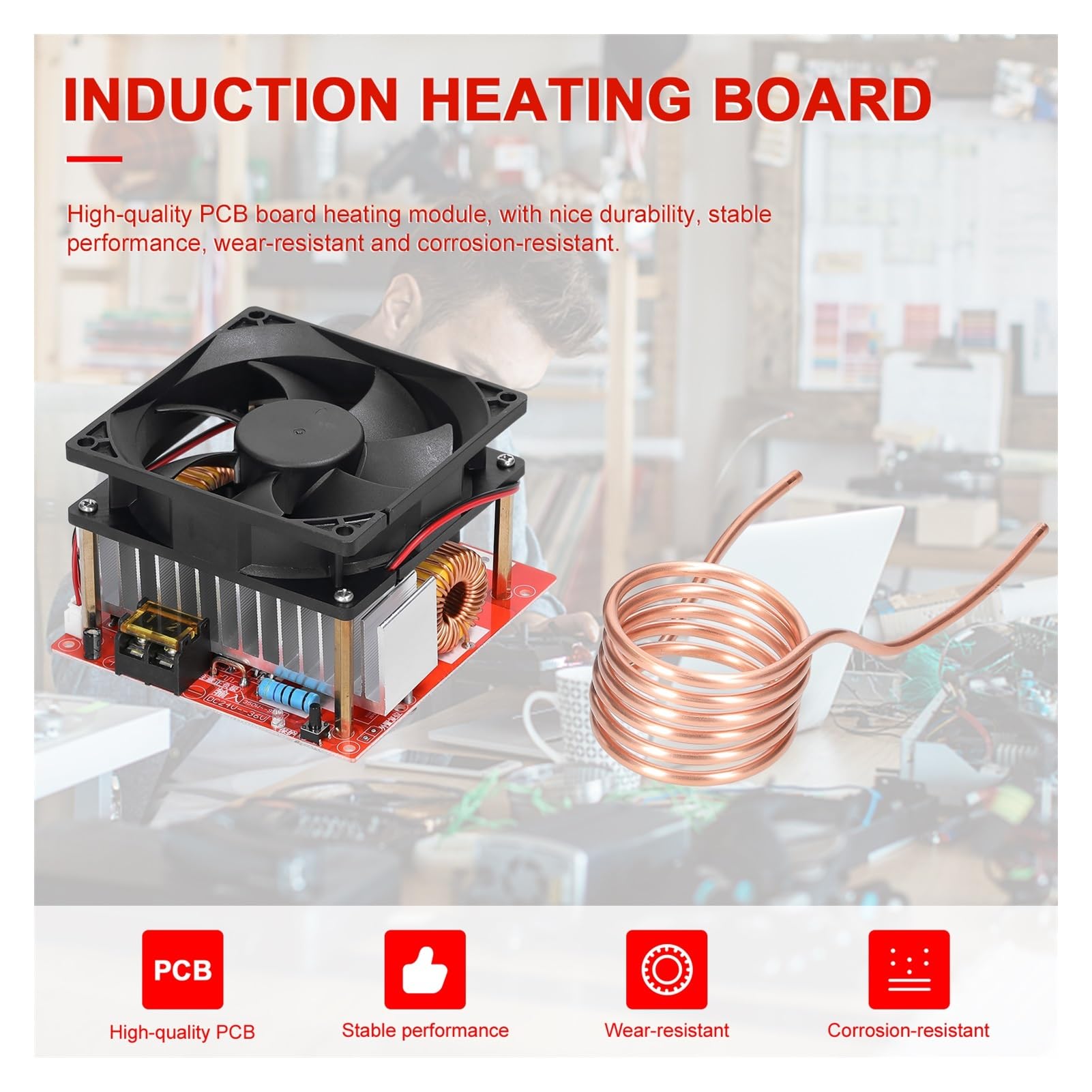 Nagrzewnica indukcyjna, 1000W ZVS moduł płyty nagrzewania indukcyjnego niskiego napięcia cewka nagrzewnicy Flyback sterownik podgrzewacz DIY części hartowanie wyżarzanie zapłon,Bezpieczeństwo(12-48V)