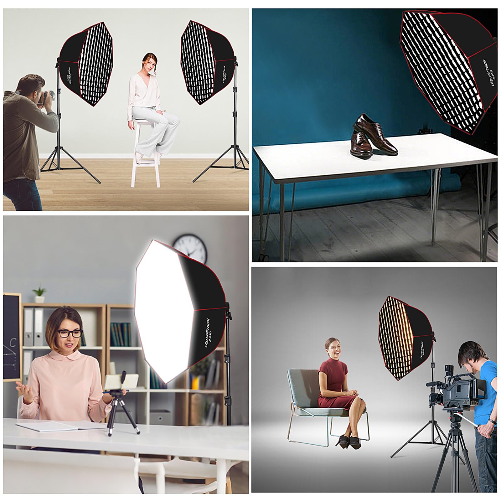 Set di Illuminazione Softbox Ottagonale da 110 W, 95 cm, con Griglia a Nido d'Ape/Telecomando/Supporto Luminoso, per Fotografia, Studio Fotografico, Ritratti, Trasmissione Live