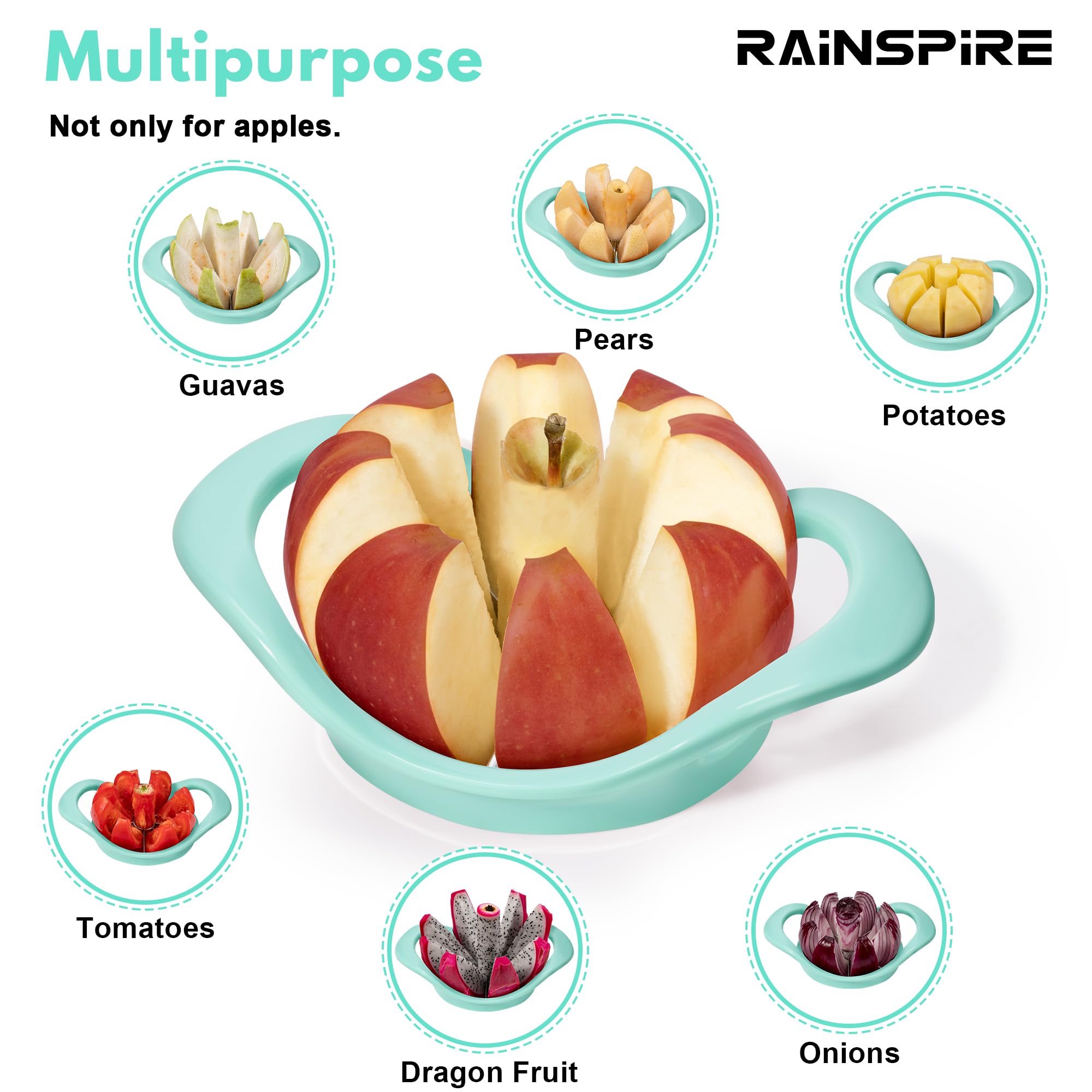 Rainspire Apfelschneider 8 Scheiben, 8 Klingen Apfelschneider und Entkerner, Apfelentkerner Werkzeug mit Edelstahlklingen, Super Sharp Obstschneider Obstschneider, Mintgrün