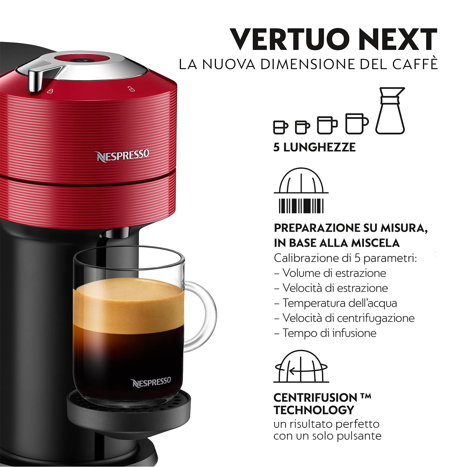Krups Vertuo Next XN910510 macchina per caffè Semi-automatica Macchina per caffè a capsule 1,1 L, 1500W, Rosso