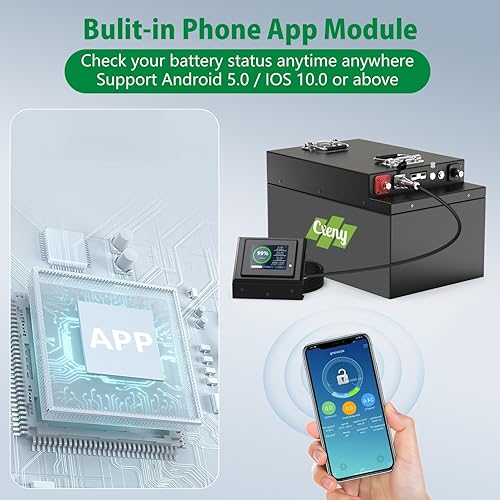 Miniatura 2 de Batería de litio de 48 V para carrito de golf de 120 Ah, con BMS inteligente de 200 A, control de aplicación móvil, potencia de carga máxima de 6144