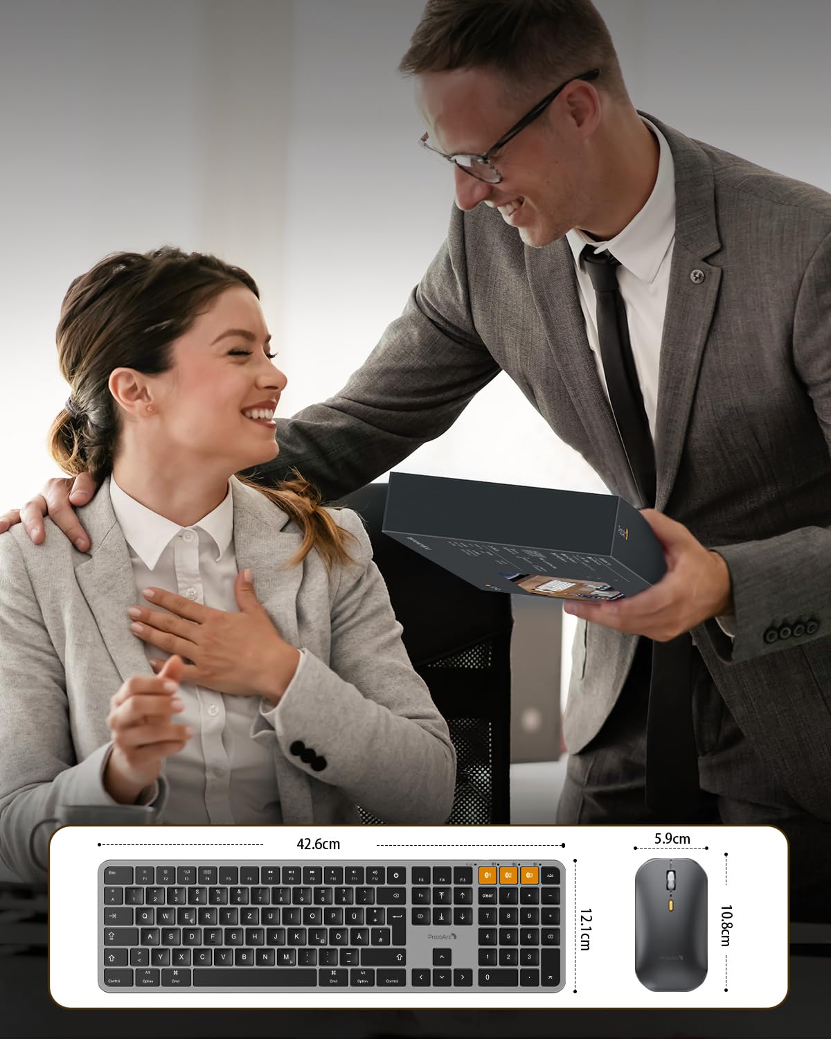 ProtoArc Klawiatura i mysz Bluetooth do Mac, KM100-A Multi-Device Wireless Keyboard Mouse, pełny rozmiar, ponowne ładowanie do MacBook Pro/Air, iPhone, iPad, biała
