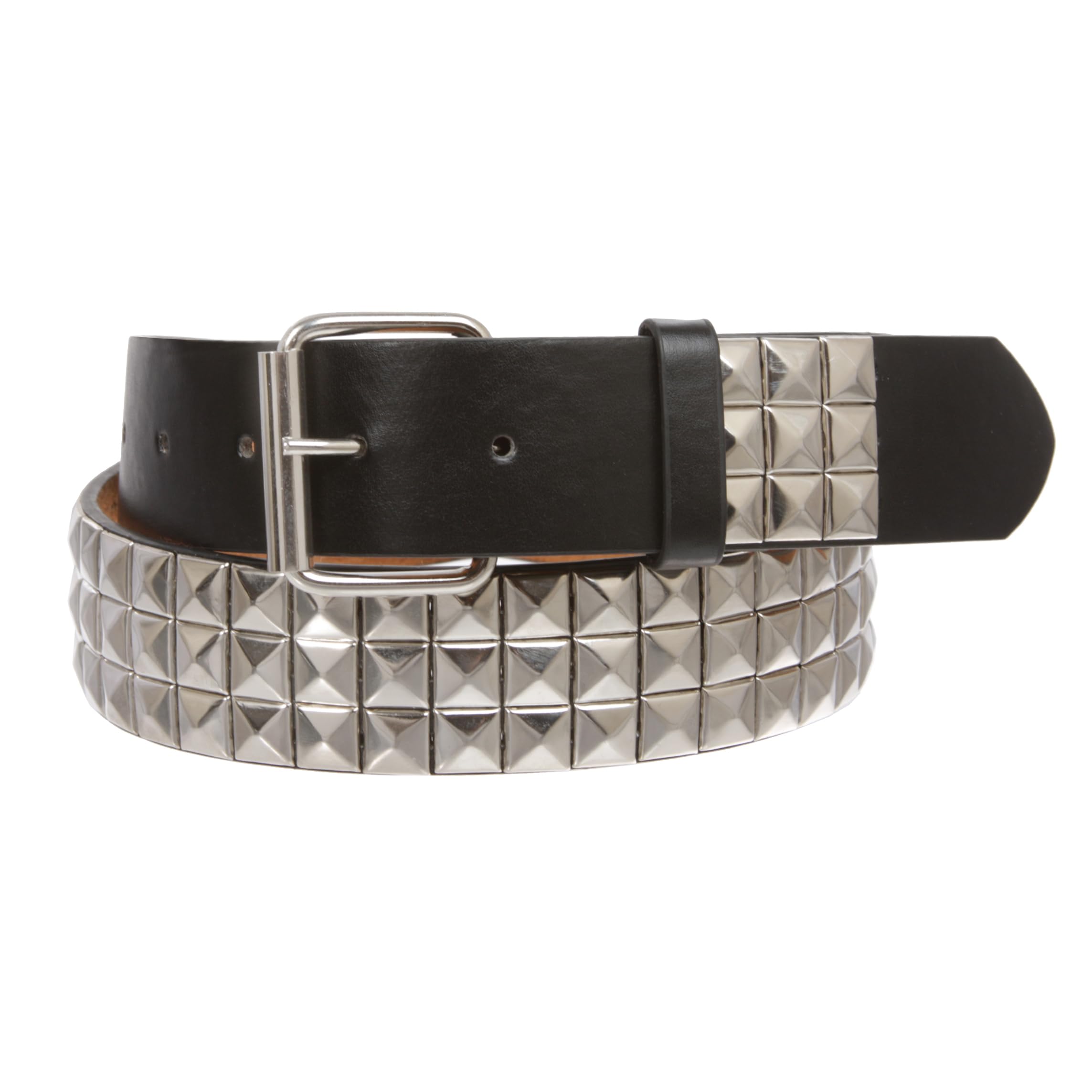 Snap On Punk Rock Star Pyramid Studded Checker Board Leather Belt, Black/Silver | s 30