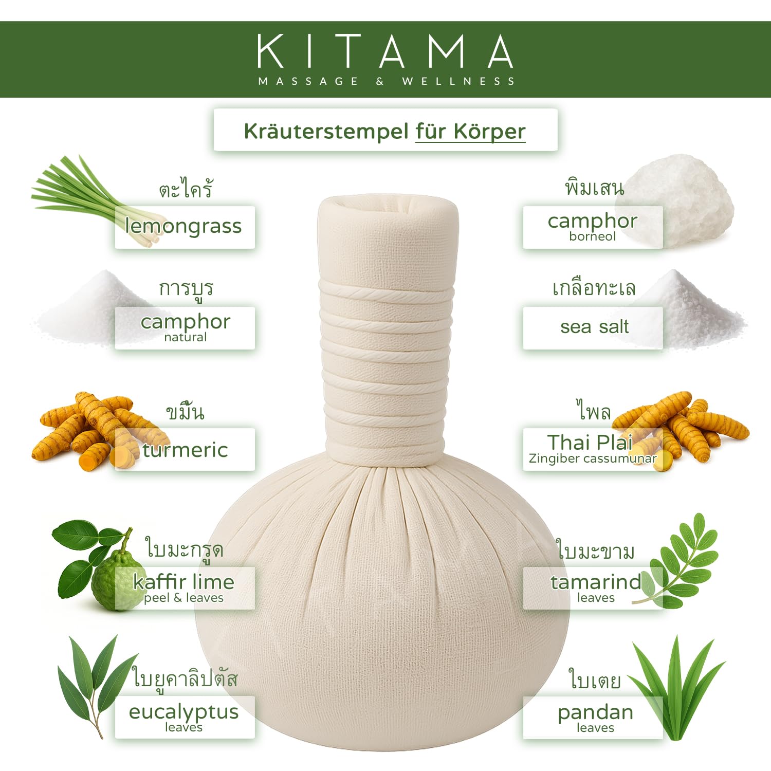 MyThaiMassage Pochon Massage ayurvédique aux plantes Thai Herbes 200g