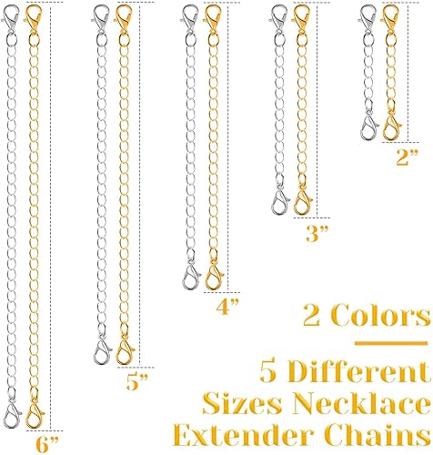 Miniatura 3 de Extensores de cadena para collares, Anezus 10 extensores de joyería para collares, extensores de cadena de acero inoxidable para collar, pulsera y