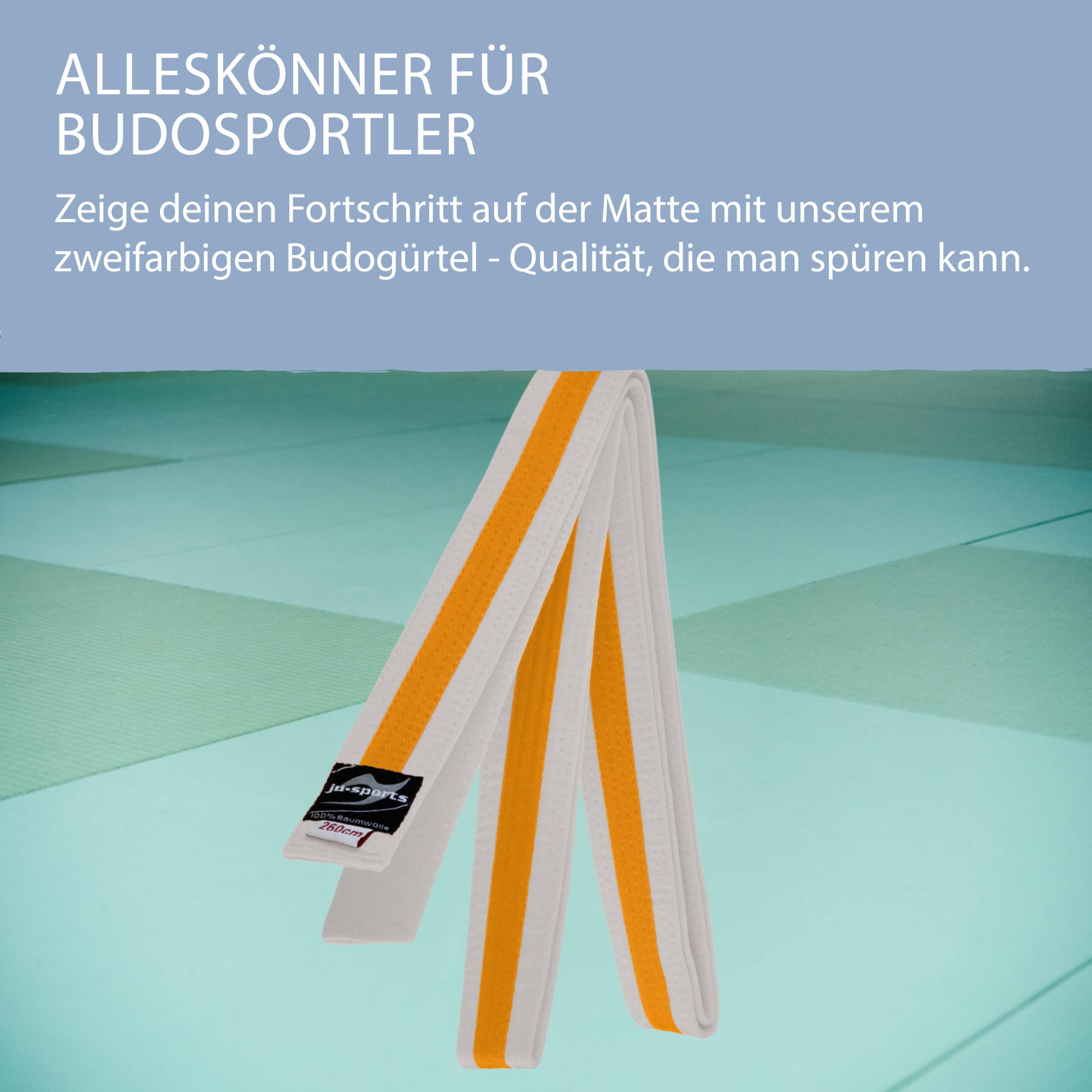 Ju-Sports Budogürtel weiß/gelb/weiß 100% Baumwolle 4 cm breit - Hautfreundlicher Kampfsport Gürtel mit exzellenter Feuchtigkeitsaufnahme für Budo, Judo, Karate, Kickboxen & mehr