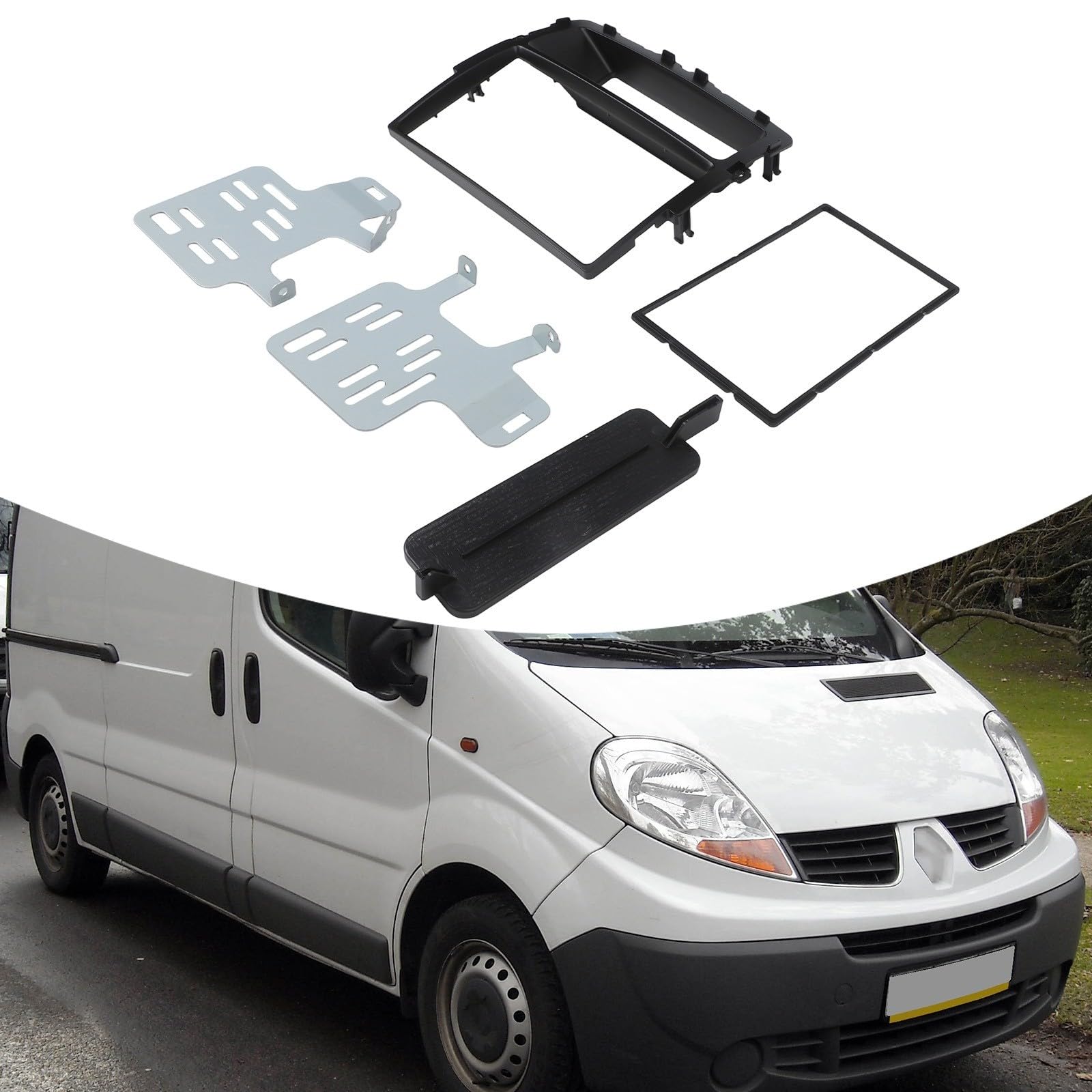 2 Din radio samochodowe ramka montażowa do Opel Vivaro, Renault Trafic II, do Vauxhall Movano – podwójna osłona DIN z tworzywa sztucznego ABS, czarna, dokładnie dopasowany montaż bez modyfikacji