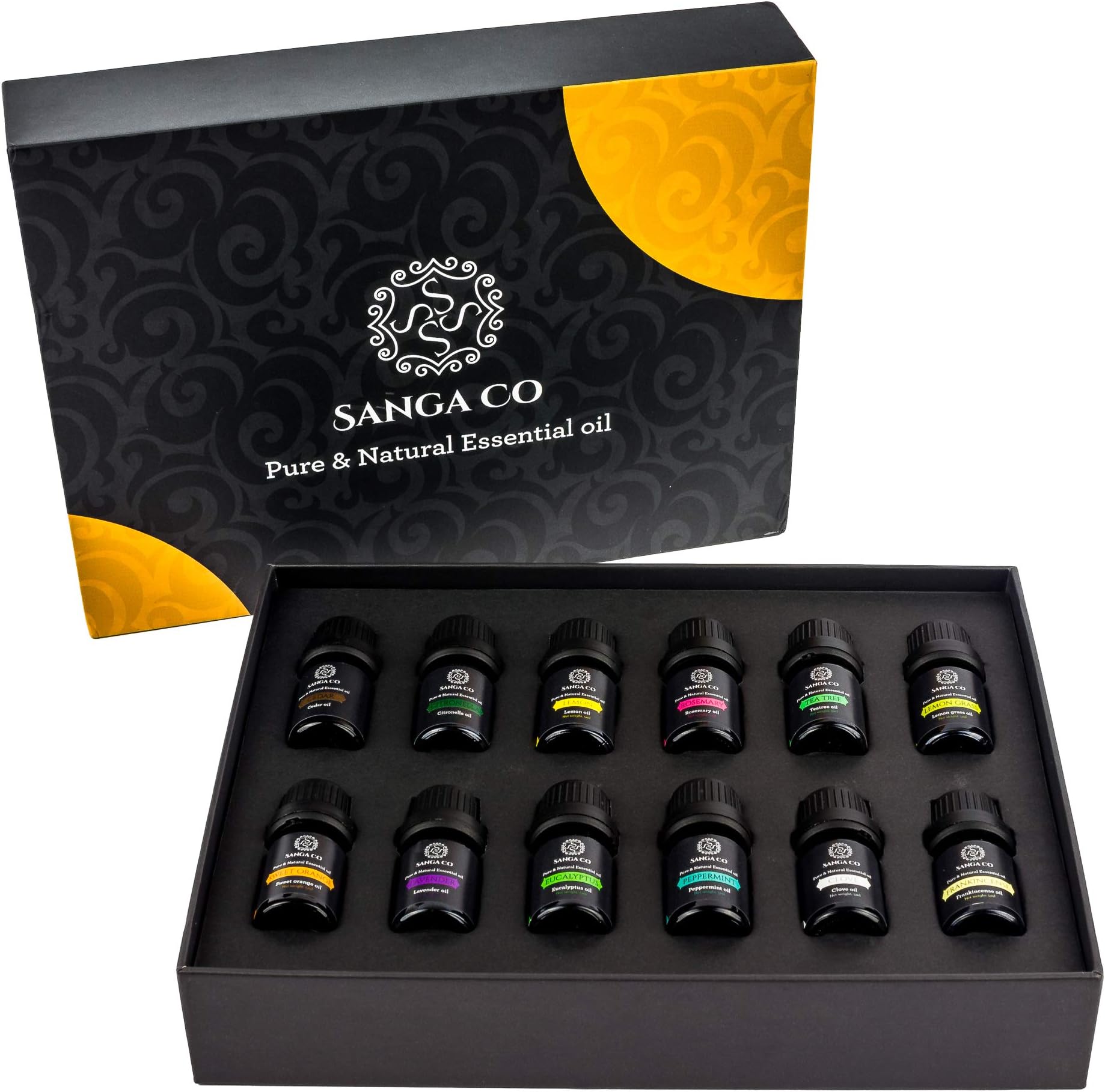Essentials Oils Kits Aromatherapy Oils (12-Pack) Natural, Therapeutic Stress Relief | Promote Relaxation, Clarity, Sleep | Peppermint, Lemon, Tea Tree, Lavender, Ce