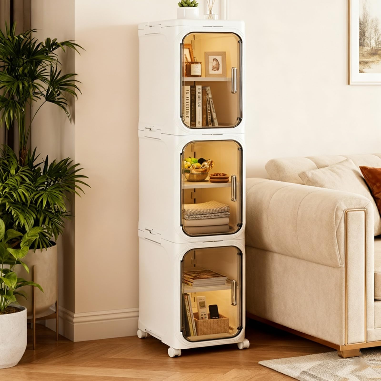 Armadietto portaoggetti da bagno sottile con ruote, mobile pieghevole e stretto, per piccoli spazi, lavanderia e cucina, bianco (bianco, 3 ripiani)