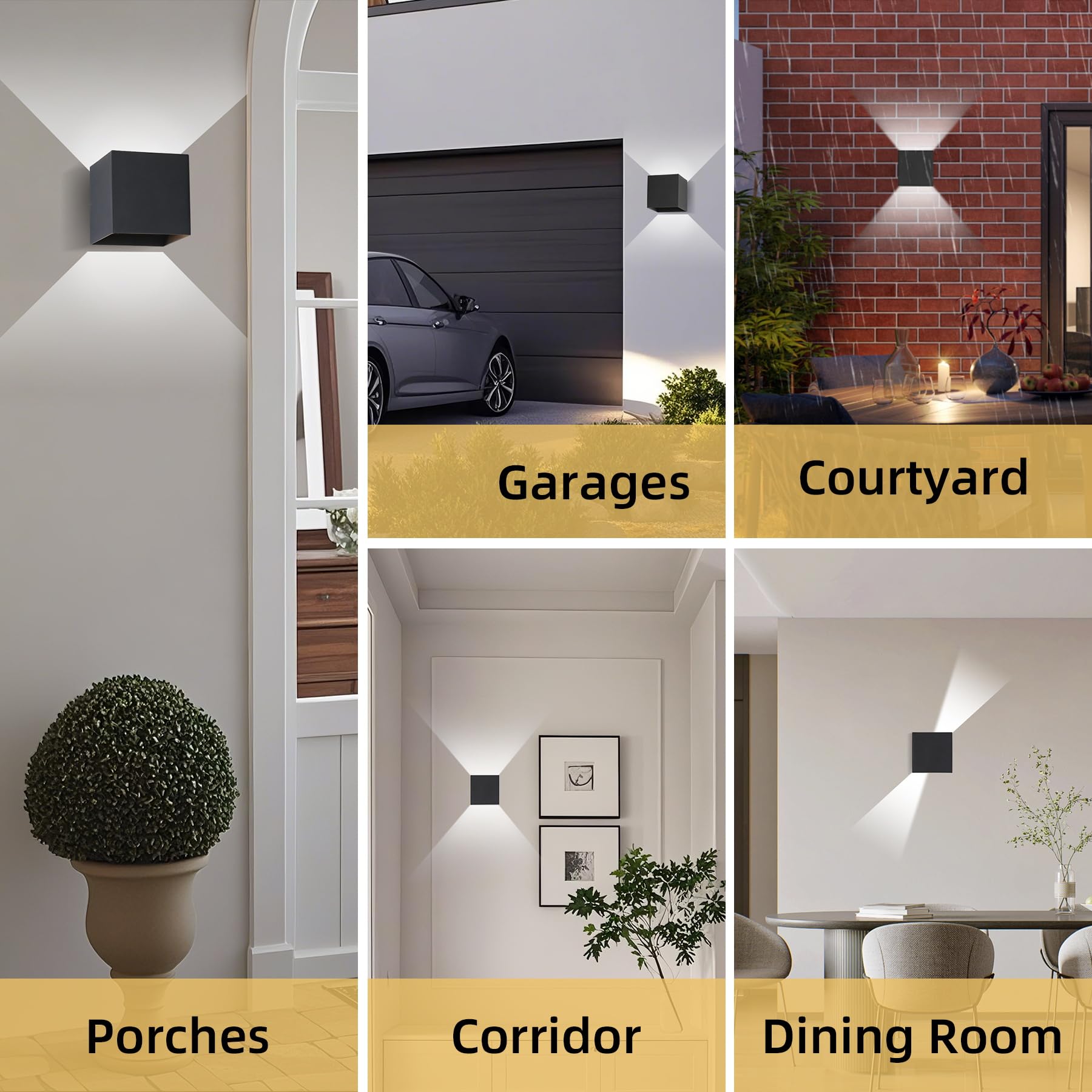 Aplique Pared Exterior 12W 6500K Luz Blanca Fría Apliques LED Exterior Impermeable IP65 2 Piezas Ángulo Ajustable Lámparas de Pared Negro para Dormitorio,Patio