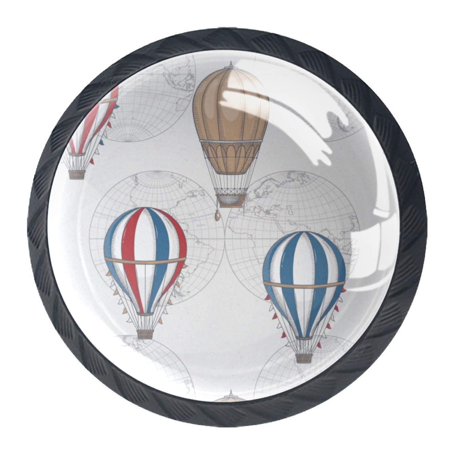 (4 Pack) Drawer Pulls and Knobs Knobs for Dresser Drawers Set with Screws Crystal Glass Drawer Cabinet Pull Knob Handle Kitchen Door Wardrobe Hardware,Hot Air Balloon On Vintage World Map Background