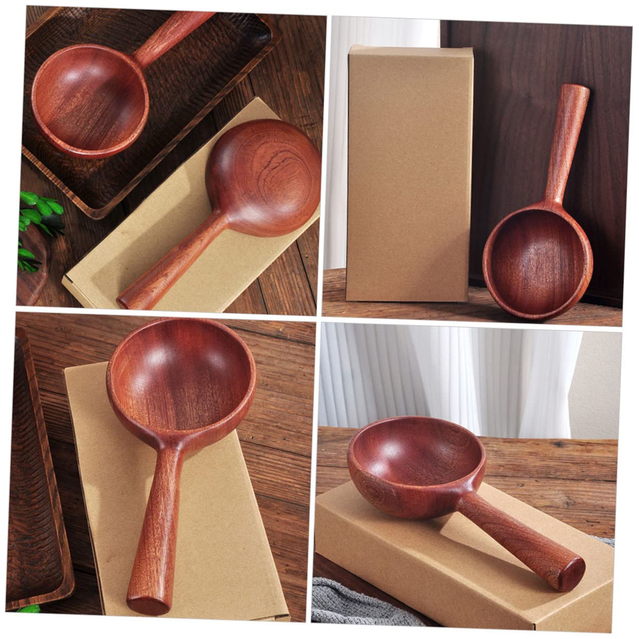 Amosfun 2 Piezas Bailador de madera cómoda pala para agua regadera de jardín Cucharón de madera ergonómico Cucharón de fácil de limpiar cucharon casero accesorio de cocina Coffee