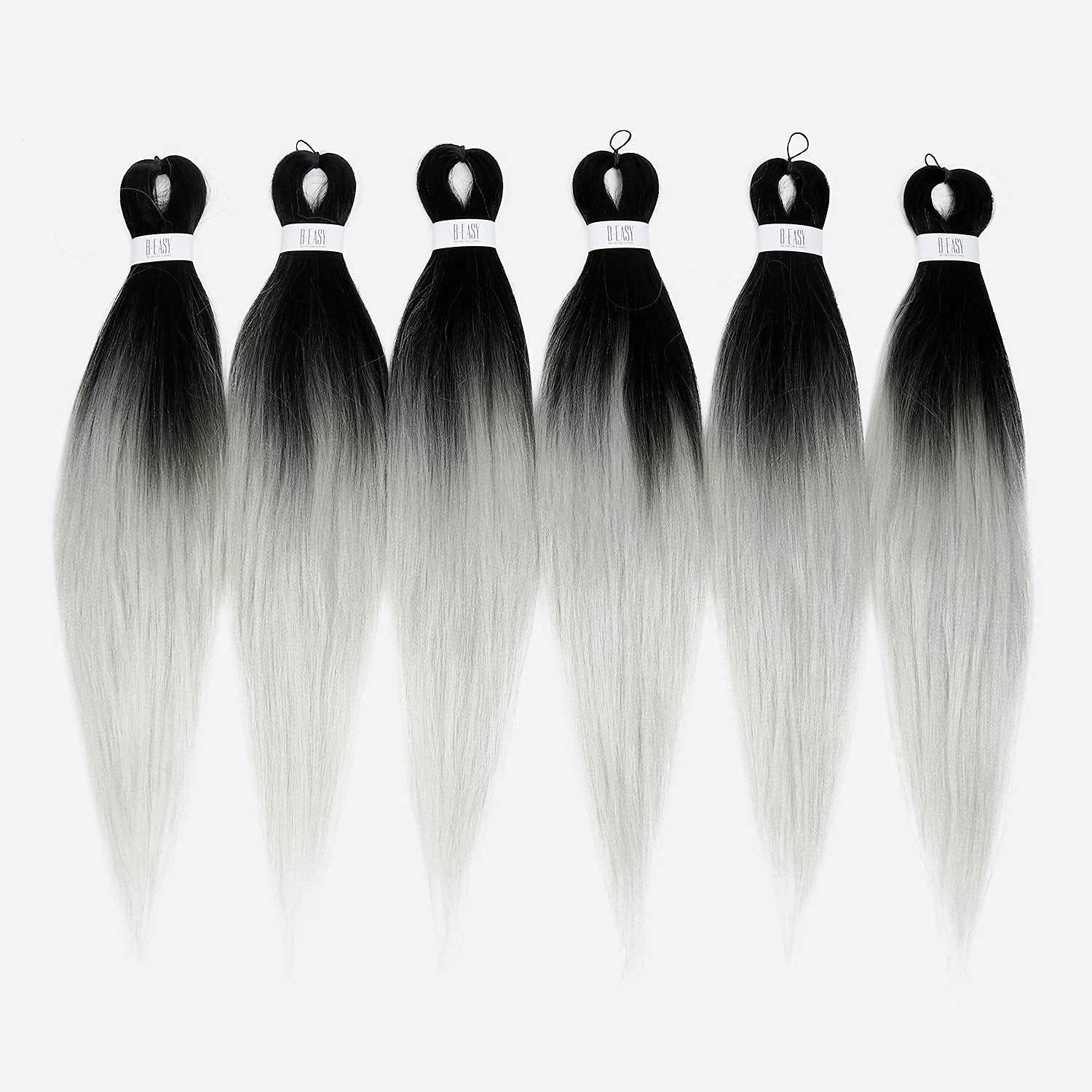 26 Inch (unfold 52"+) 6 Packs AU-THEN-TIC Braiding Hair Pre Stretched B-Easy Ez Braid Synthetic Soft Yaki Crochet Braid Hot Water Setting Hair Extensions (26 Inch (Pack of 6), TT1B/SILVER)