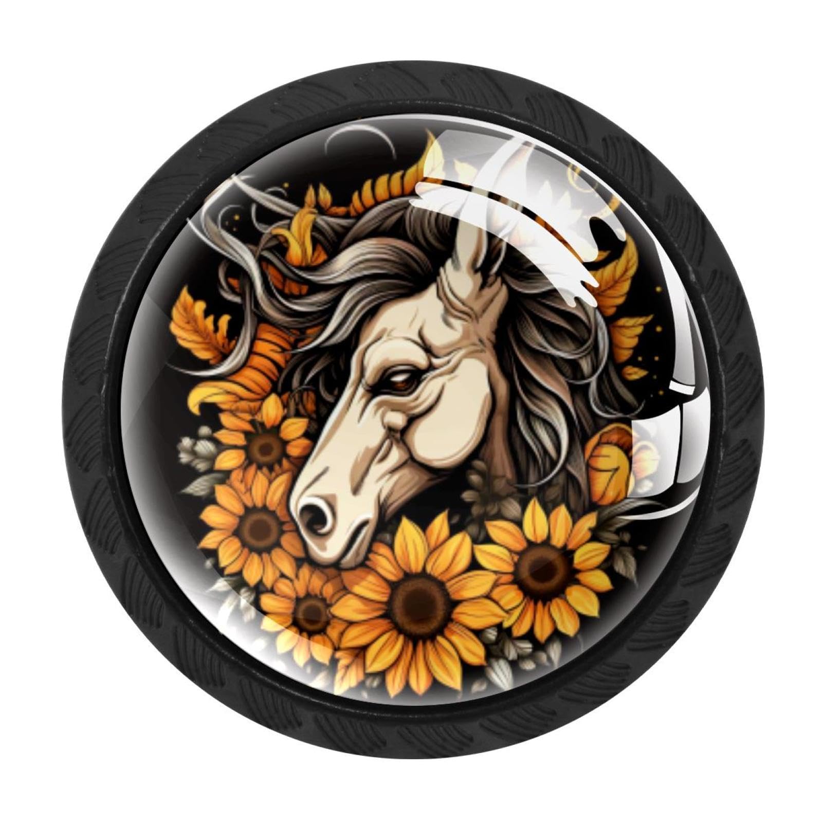 CHENZZZZ 4 Pieces Kitchen Cabinet Drawer Dresser Door Knobs Pulls Handles, Unicorn Skull Sunflower